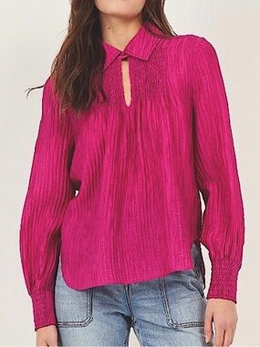 NWT Joie Anaise Pink Long‎ Sleeve Textured Blouse Women Small